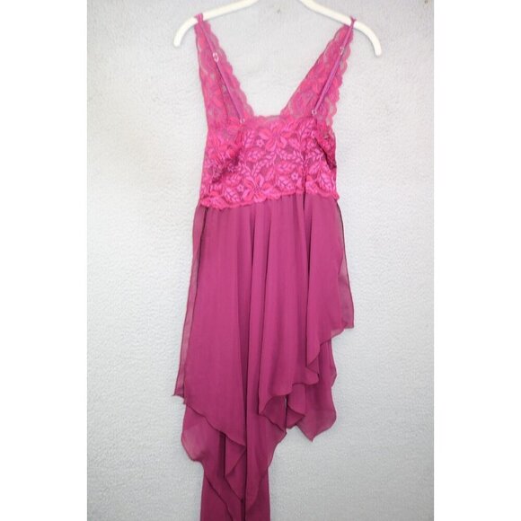 Fantasy Lingerie Vtg. Lace Asymmetrical Hem Nightie-Size Medium-Burgundy-Y2K - Picture 6 of 8